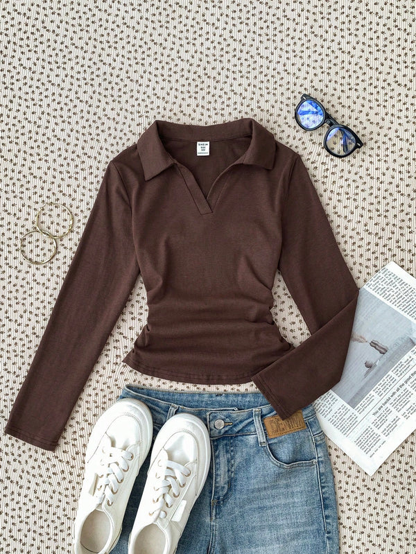 V-Polo Top | Cotton Fabric