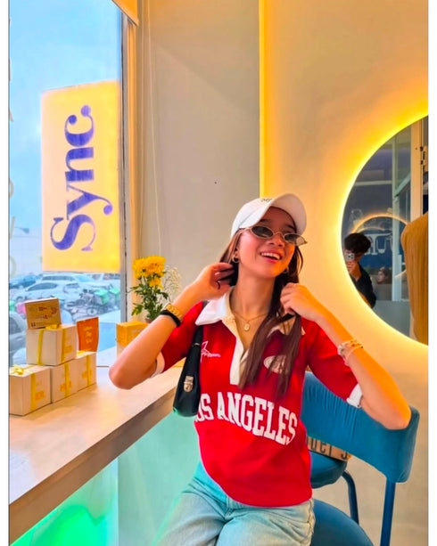 Contrast V-Polo Printed | Ribbed