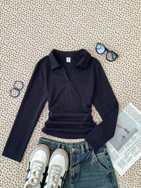 V-Polo Top | Cotton Fabric