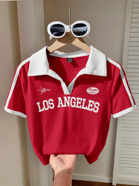 Contrast V-Polo Printed | Ribbed