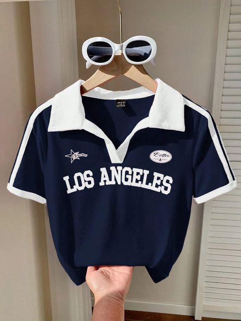 Contrast V-Polo Printed | Ribbed