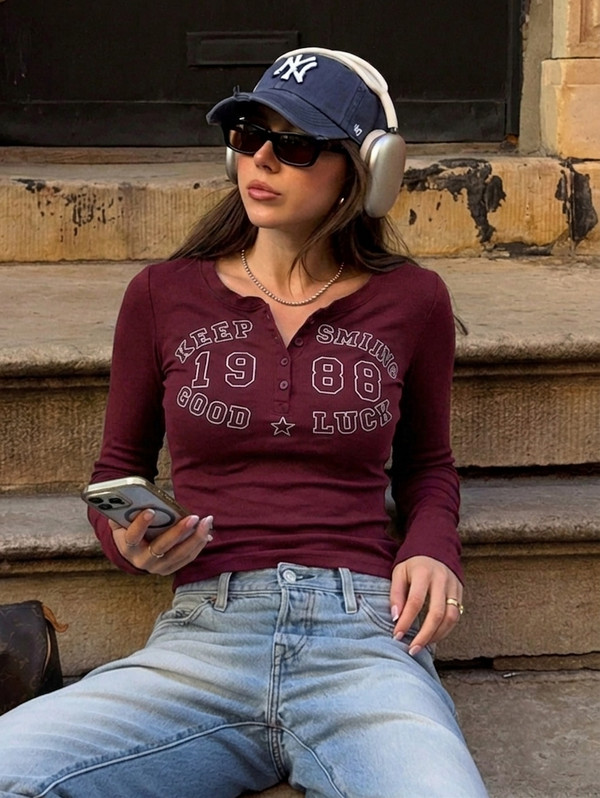 Round Henley | Cotton - Printed