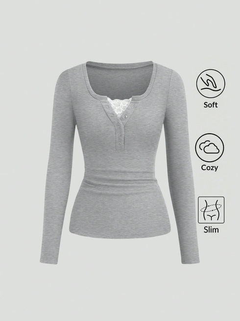 Lace Henley | Ribbed