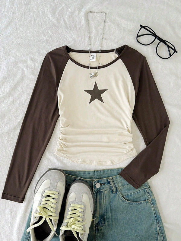 Contrast Reglan Printed Star | Ribbed