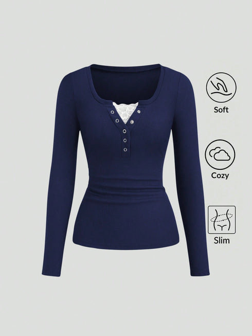 Lace Henley | Ribbed