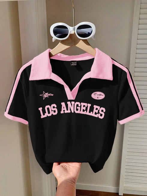 Contrast V-Polo Printed | Ribbed