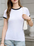 Contrast Binding Round Neck Tee Graphic Tees Women Tops